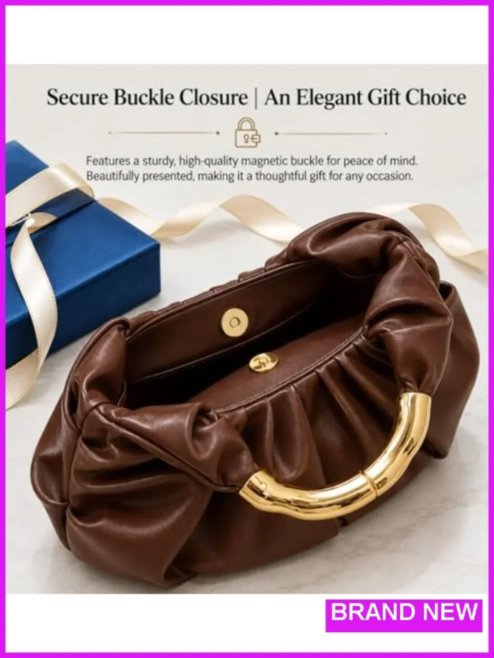 PU Leather Gold Clutch Purse for Women Evening Handbag Pleated Fade-Resistant